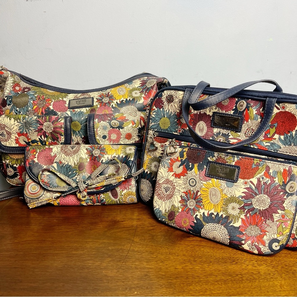 Gigi Hill Women’s Travel Bag Set of 4‎ Dark Blue Sunflower Floral Print Colorful